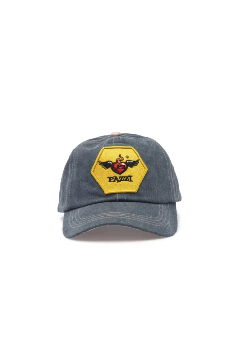 Gorras vintage azul marino rosa coral con logo bordado en 3D hexagonal amarillo - PzPazzi (2)