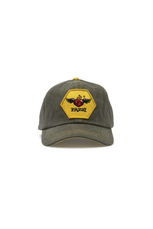 Gorras vintage verde kaki amarillo con logo bordado en 3D hexagonal amarillo - pz pazzi (1)