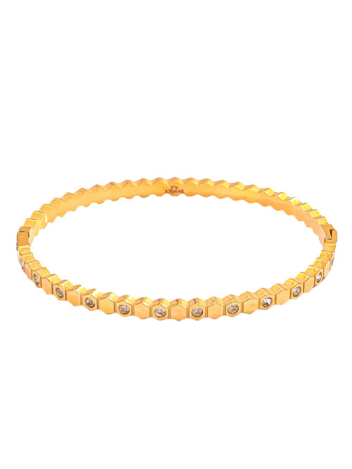 Pulsera dorada de hexágonos y circonitas blancas