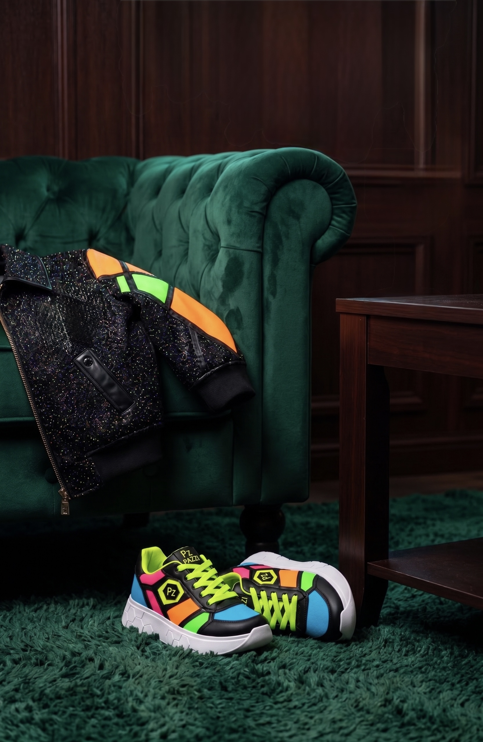 Hexa Color Jacket and Sneakers Still